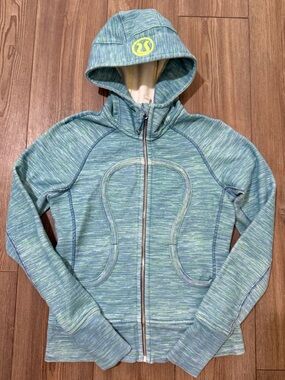 Lululemon Scuba Hoodie Jacket Blue Green Space Dye Size 6 Rare Color